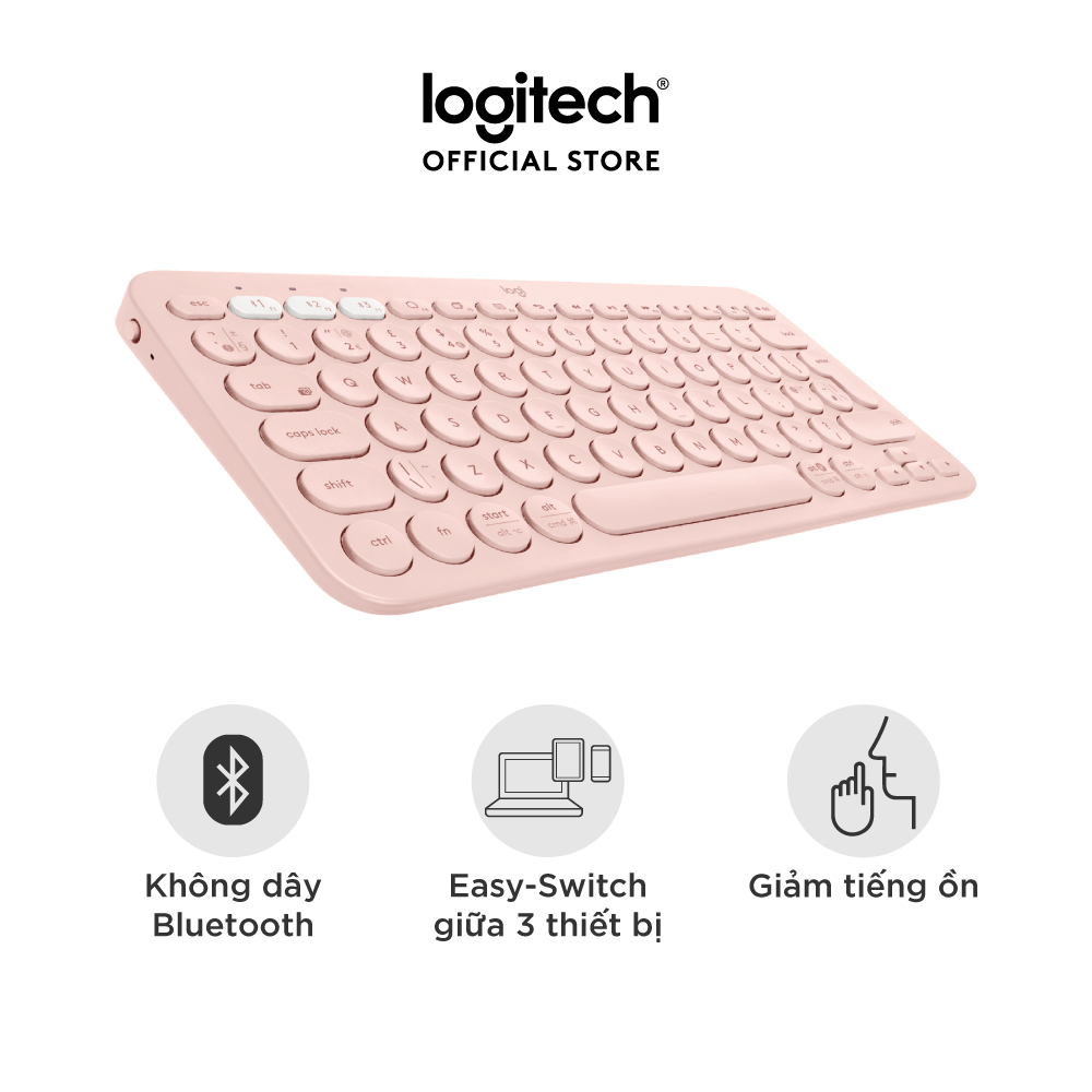 Bàn phím không dây Bluetooth Logitech K380 - Kết nối 3 thiết bị, giảm ồn, gọn nhẹ dễ mang đi, phù hợp Mac/ PC/ Laptop/ Điện thoại - Hàng chính hãng - Màu Hồng