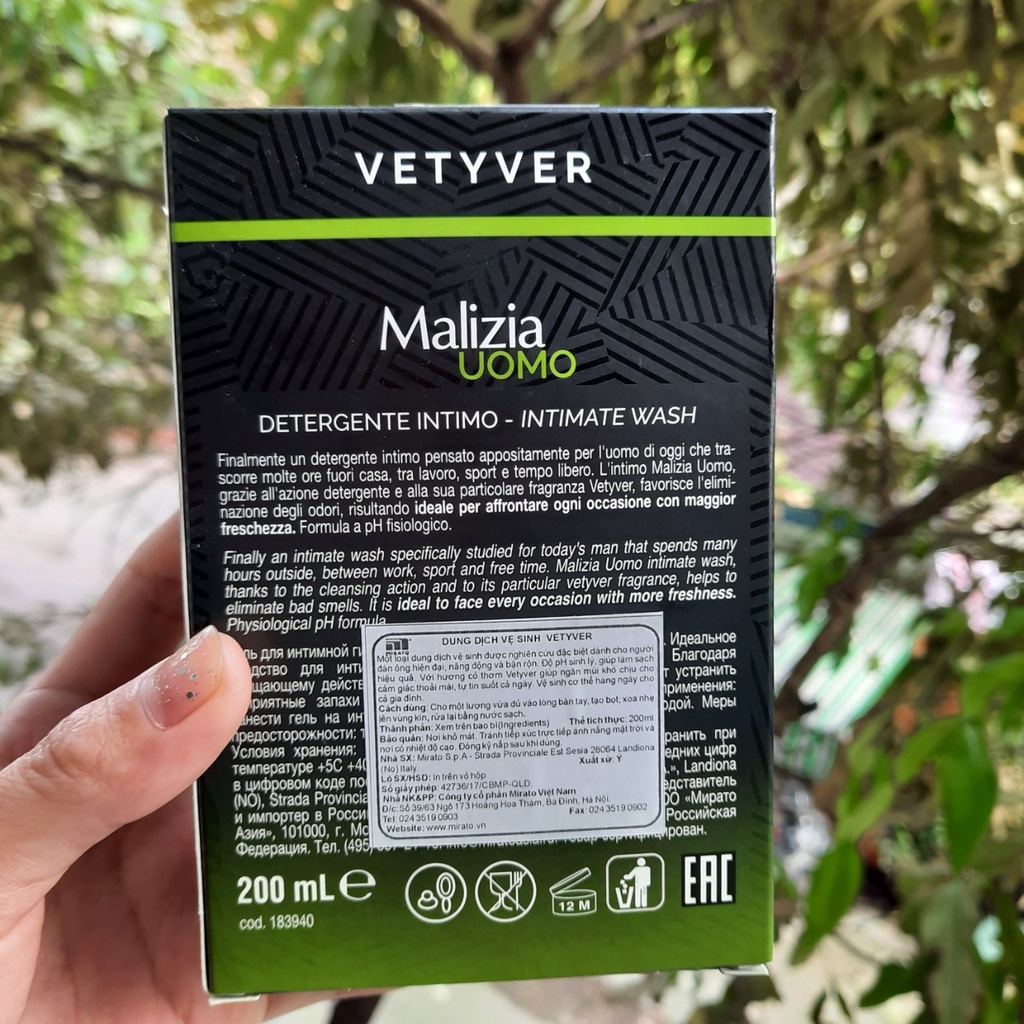 Dung dịch vệ sinh nam Malizia Vetyver Uomo 200ml