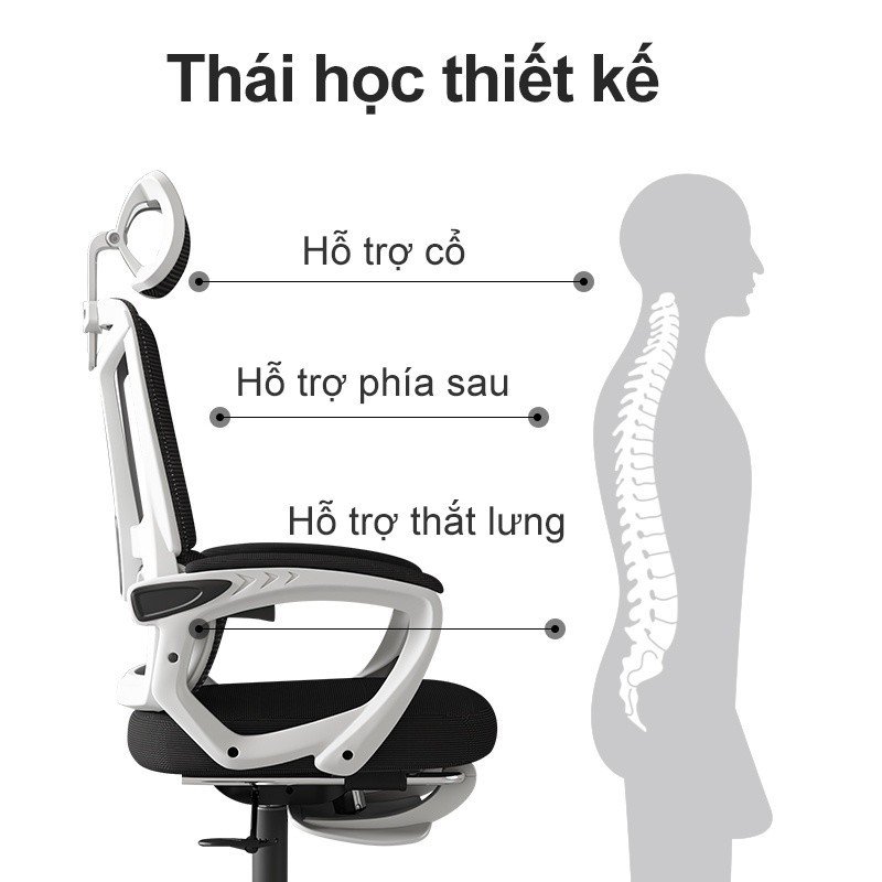 Ghế Văn phòng công thái học bảo vệ cột sống có gác chân tiện lợi phiên bản 2023