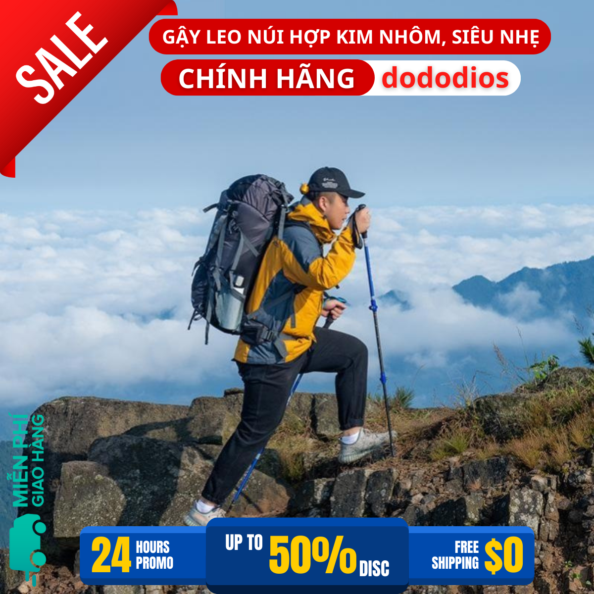 Gậy Leo Núi Dã Ngoại Gậy Trekking Có Thể Điều Chỉnh Độ Cao Làm Từ Hợp Kim Nhôm Chắc Chắn - Hãng dododios