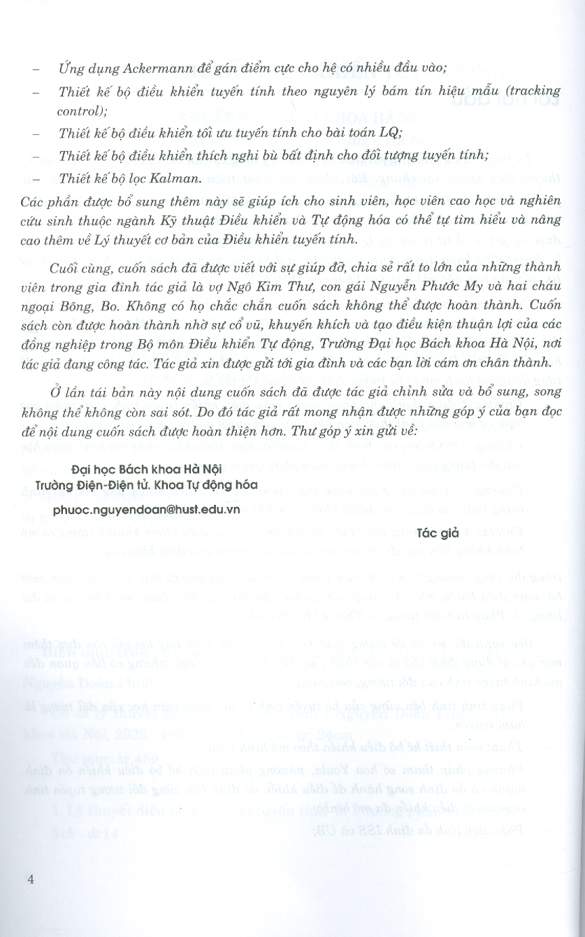 Cơ Sở Lý Thuyết Điều Khiển Tuyến Tính (Tái bản năm 2023)