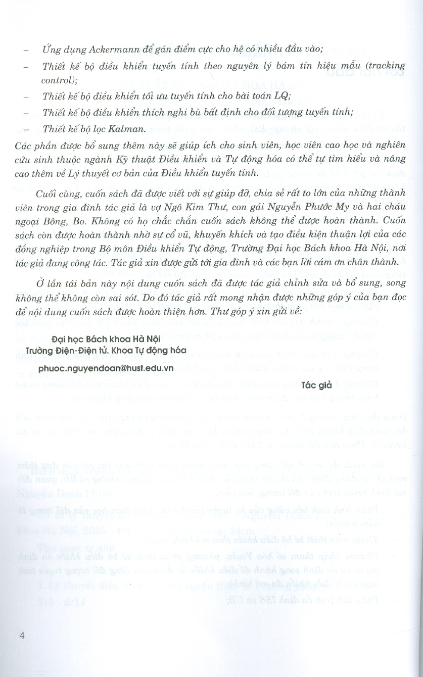 Cơ Sở Lý Thuyết Điều Khiển Tuyến Tính (Xuất bản lần thứ ba, có sửa chữa và bổ sung, năm 2023)