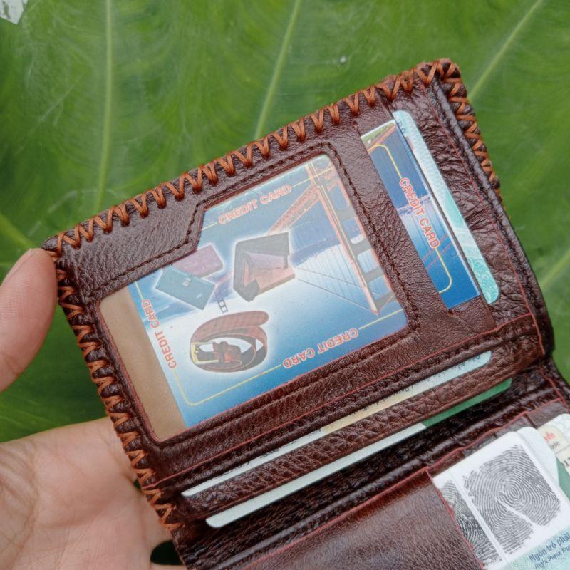 Ví Nam Đứng Da Bò Viền Khâu Tay Đẹp THC, KT cm