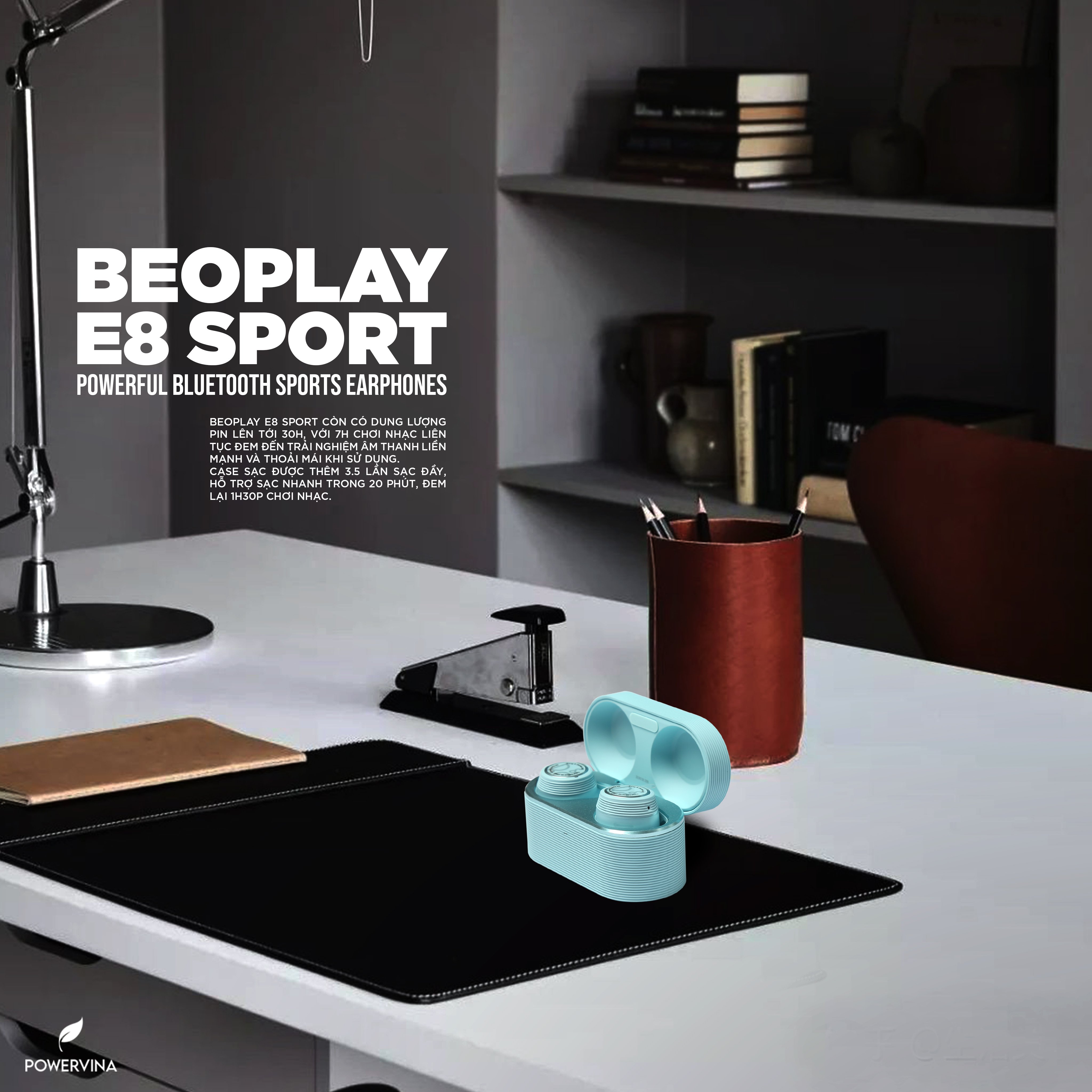 Tai nghe Bluetooth Beoplay E8 Sport Oxygen Blue - Hàng nhập khẩu