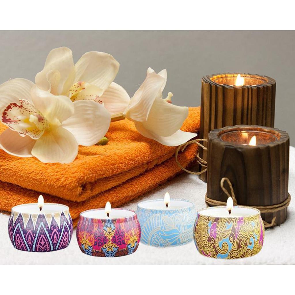 4 Pieces National Style Scented Candle Natural Soy Wax Portable Tin Candle