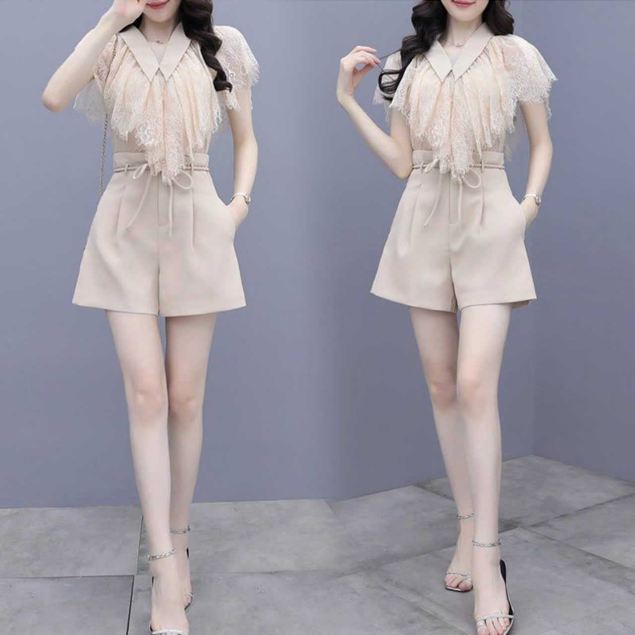 SÉT SHORT ÁO REN TAY CÁNH TIÊN QUẦN EO THẮT DÂY