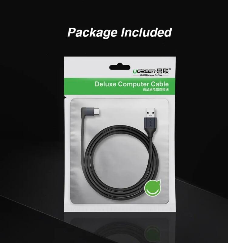 Ugreen UG50521US274TK 1M Dây USB sang USB-C vuông góc - HÀNG CHÍNH HÃNG