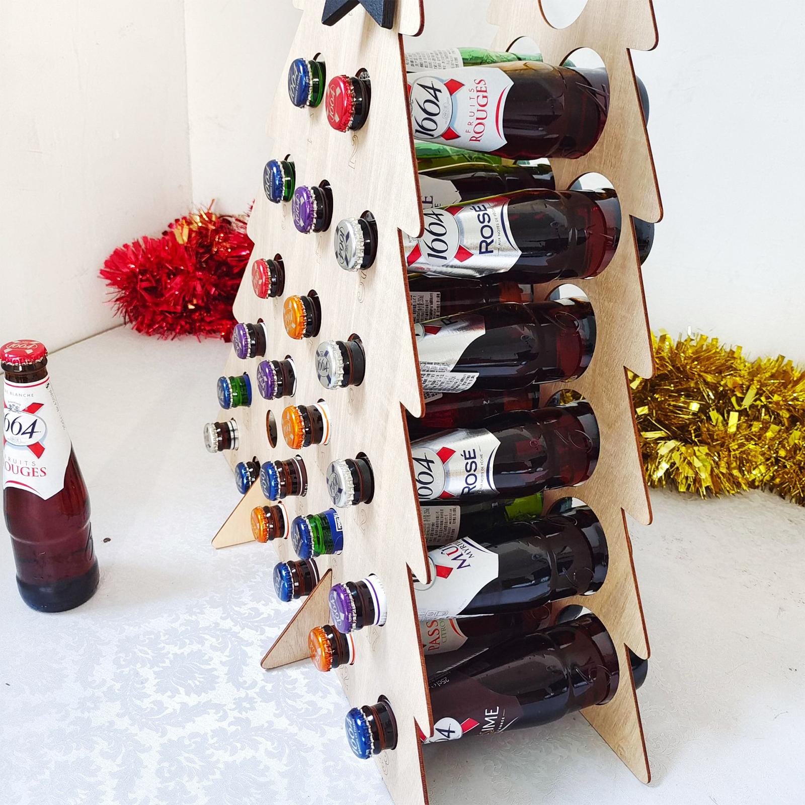 Wooden Wine Rack for 24 Bottles of Mini Wine/Beverages Christmas Tree Wine Rack Festival Decoration