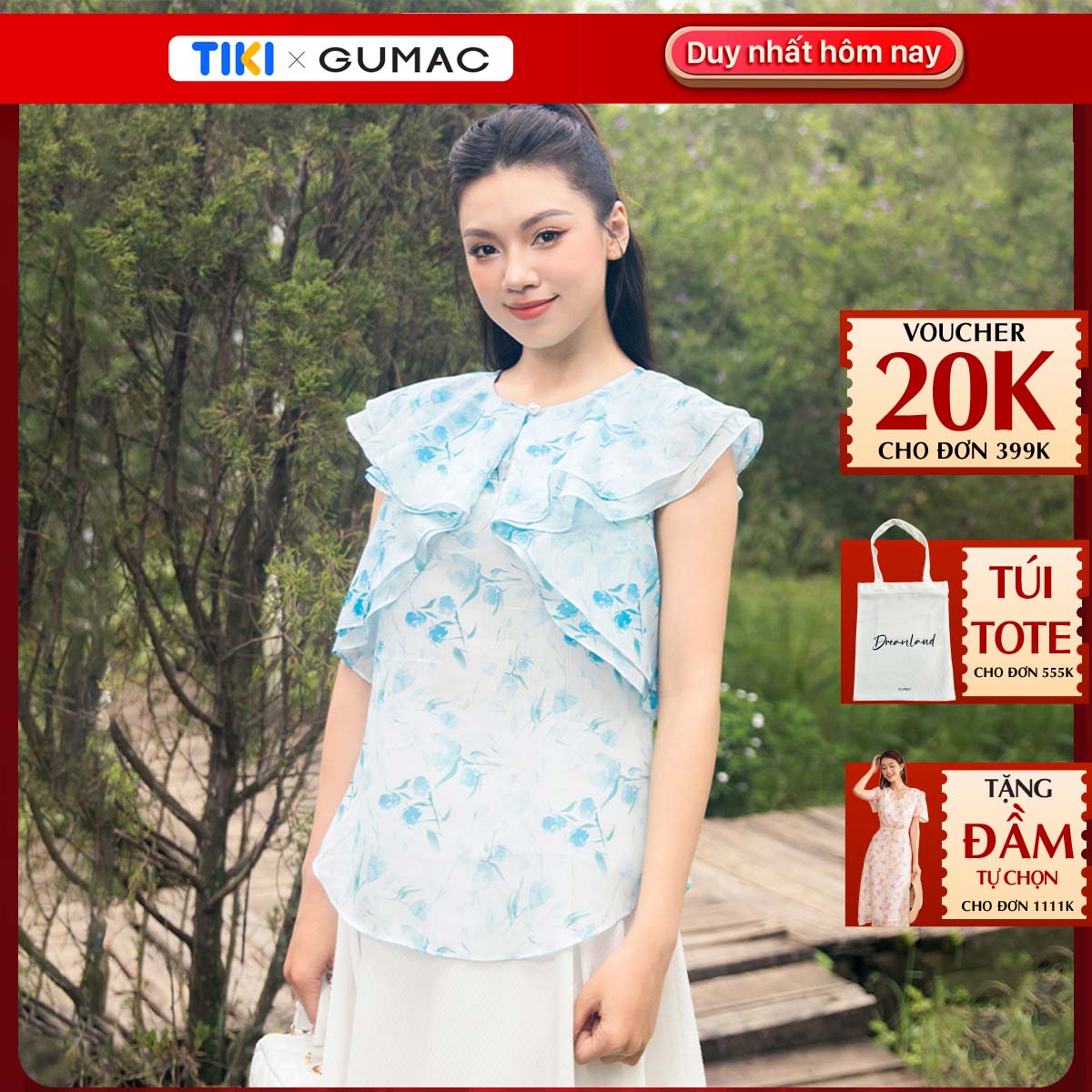 Áo kiểu xếp bèo AD11030 thời trang GUMAC