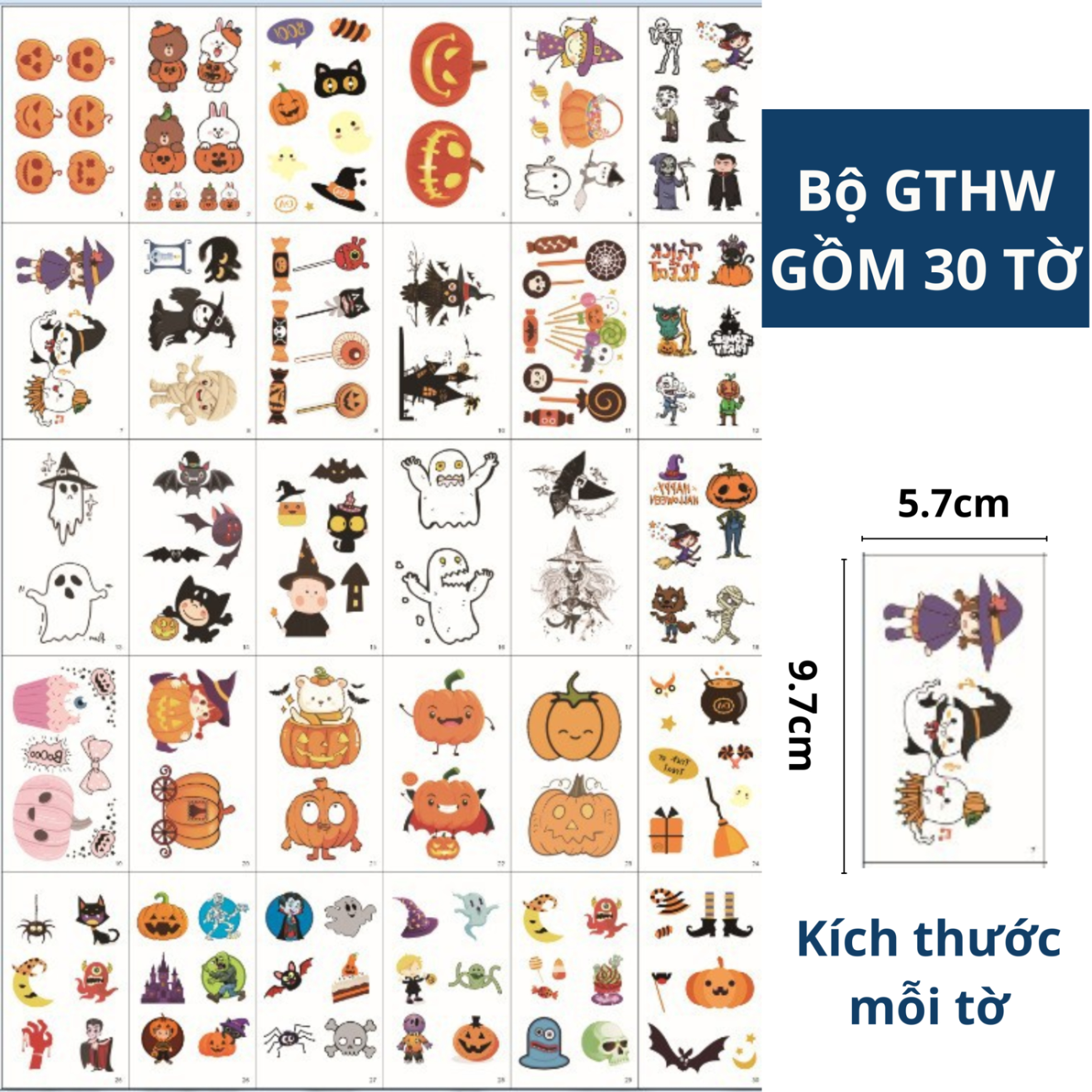 Hình Xăm Miếng Dán Halloween Bí Ngô, Phù Thủy, Bát Kẹo Ma, Dơi Thỏ Mèo Hình Dán Cho Lễ Hội Hoá Trang