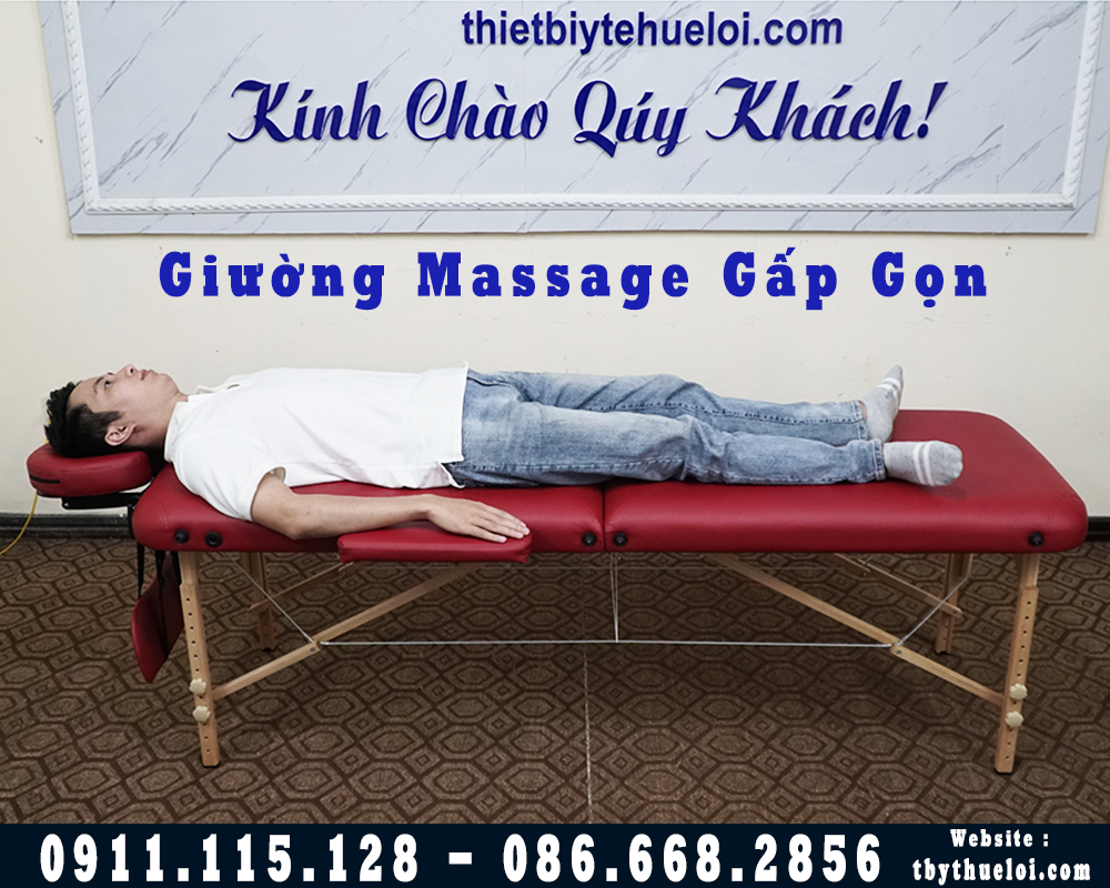 Giường massage gấp gọn chân gỗ HL1 - Giường Spa Gấp Gọn