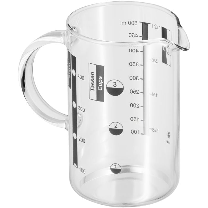 Cốc Đong WMF MEASURE Thủy Tinh Cao Cấp, Chi Vạch Dung Tích 500ml / 1L Có Tay Cầm Tiện Lợi 0605972000 / 0605962000