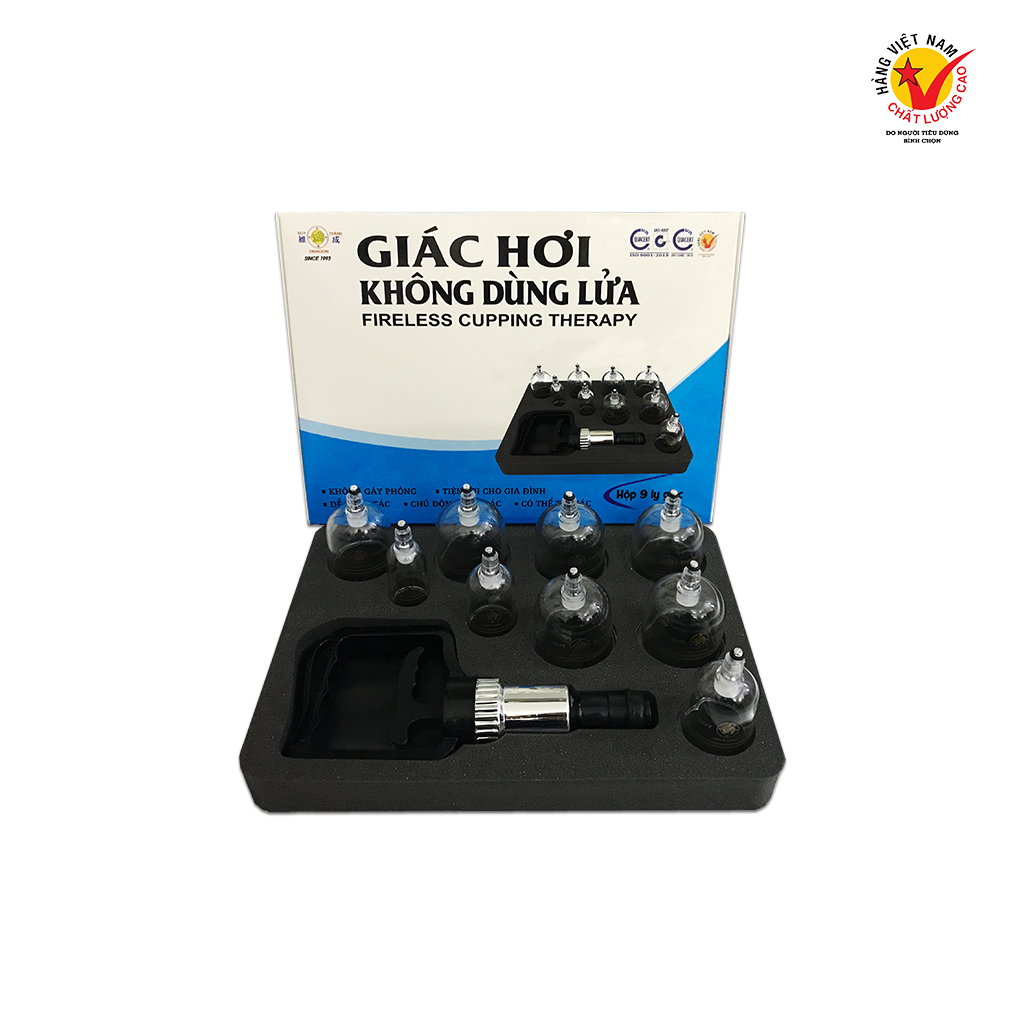 Bộ giác hơi không dùng lửa Duy Thành YGH04 (hộp 9 ly giác hơi) - được bộ y tế cấp phép lưu hành an toàn cho sức khỏe | Fireless cupping therapy