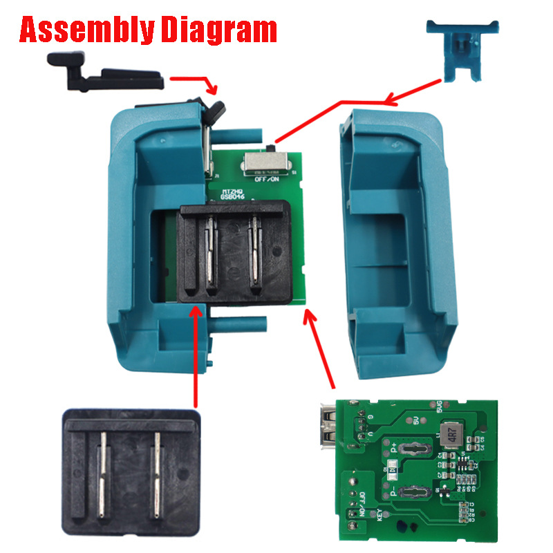 Đế chuyển pin makita thành sạc dự phòng với 2 cổng USB 5V2.1Ah, cổng DC12V tích hợp đèn led 3 chế độ sáng