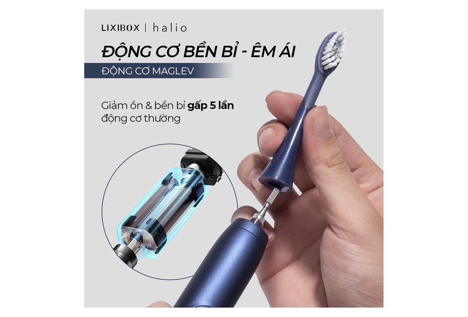 Combo Bàn chải đánh răng điện Halio Toothbrush - Midnight Blue &amp; 2 set đầu bàn chải thay thế