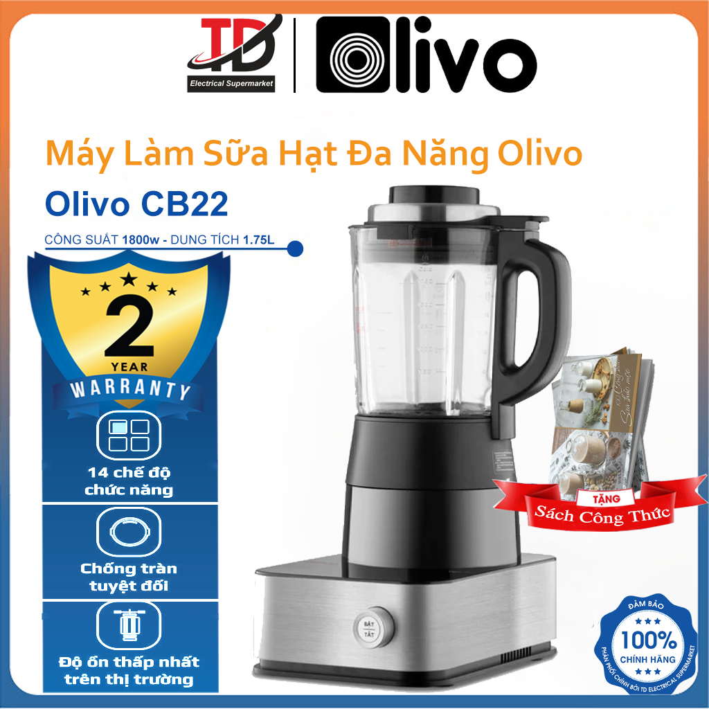 Máy Làm Sữa Hạt Olivo CB22 Pro, 1800W-1.75Lit,14 Chế Độ Xay Nấu Đa Năng, Hàng Chính Hãng