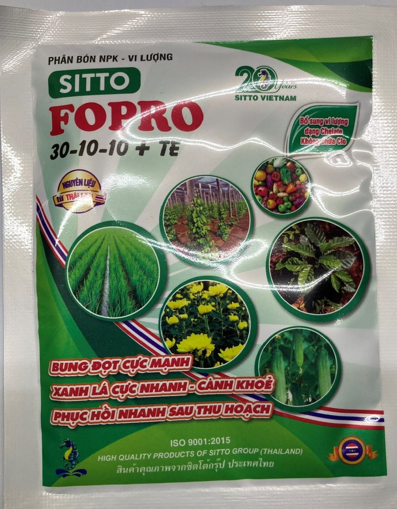 Phân bón lá NPK hòa tan Sitto FoPro 30-10-10+TE gói 50g