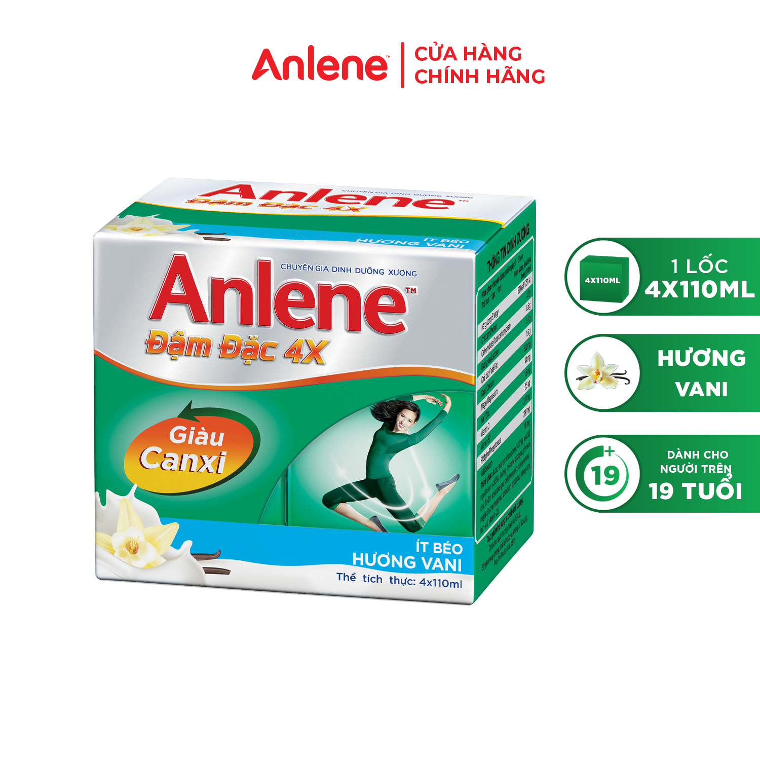 Thùng 48 Hộp Sữa Anlene Đậm Đặc 4X Ít Béo Hương Vani (12 x 4 x 125 ml)