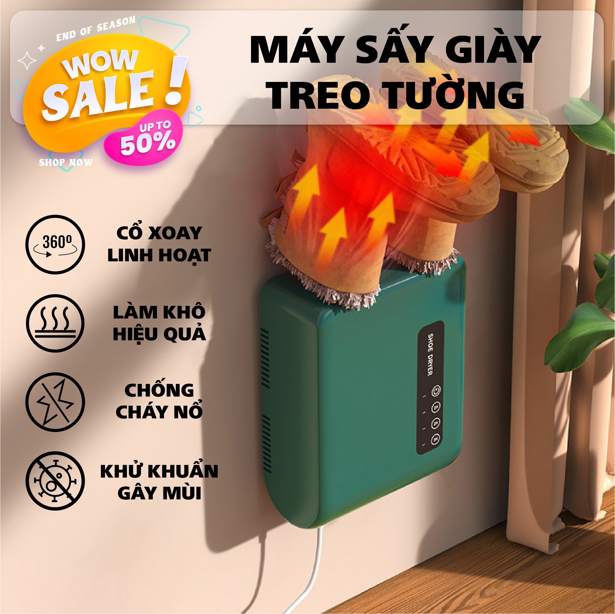 Máy Sấy Giày Treo Tường - Cổ Xoay Linh Hoạt - Làm Khô Hiệu Quả - Khử Khuẩn Gây Mùi