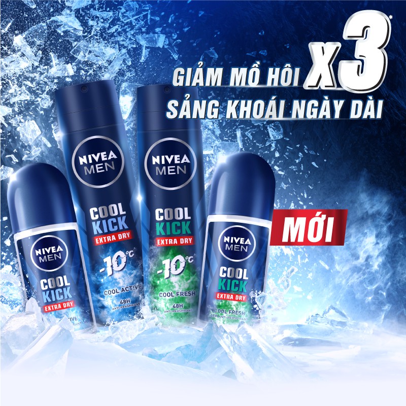 Lăn ngăn mùi NIVEA MEN Cool Kick Mát Lạnh - Siêu Khô Thoáng (50ml) - 83188