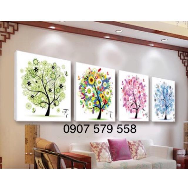 CHỈ LỤA - Tranh thêu chữ thập cây bốn mùa kt 46x46 cm