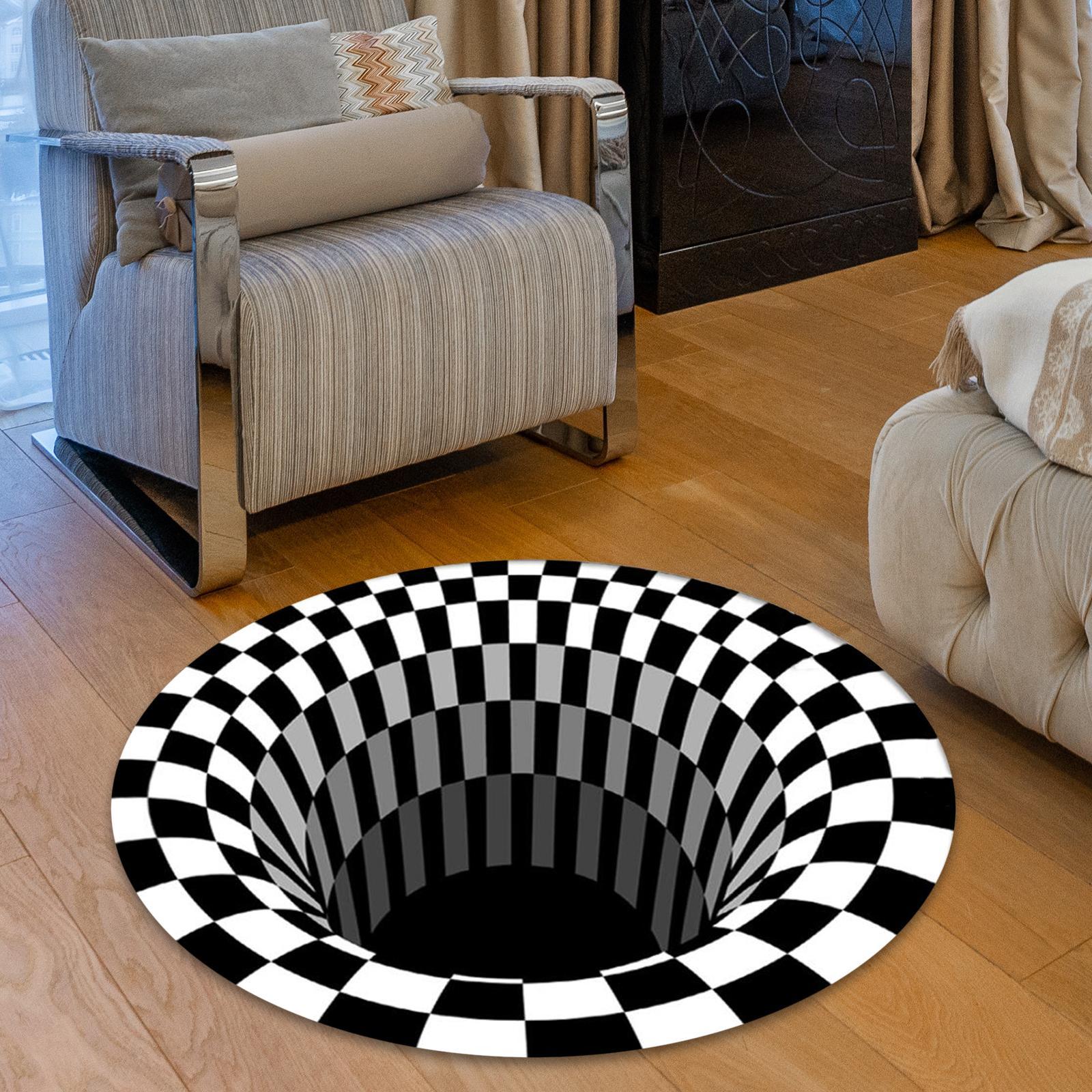 Visual Illusion Area Rug, 3D Effect Area Rugs, Durable Polyester Round Doormat, Black White Carpet for Entryway Home Decoration, Machine Washable