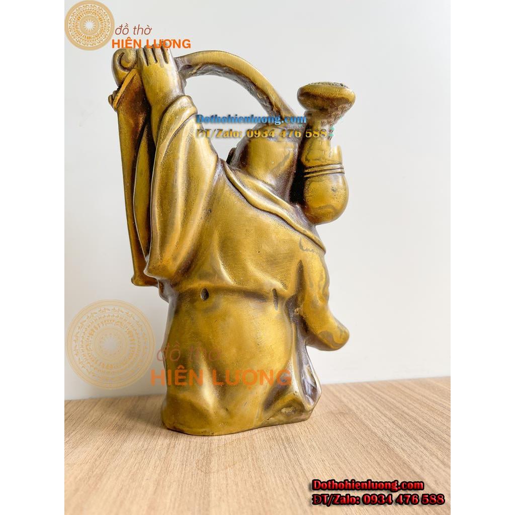 Tượng Phật Di Lặc Vác Gậy Như Ý Bằng Đồng Vàng Cao 19cm