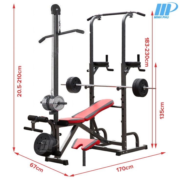 Ghế tập tạ đa năng MP-2016 New - Giàn tập GYM giá rẻ kết hợp xà đơn, xà kép | Dụng cụ thể hinh cho gia đình