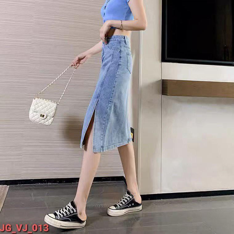 Chân váy JEAN xẻ đùi midi thời trang 561