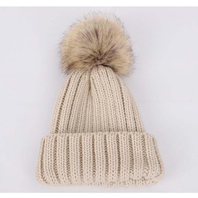 Cô Gái Mùa Đông Nón Bò Ấm Nón Len Và Khăn Phượt Bộ Trẻ Em Thật Lông Pompon Mùa Đông Mũ Giữ Ấm 50-55Cm Mũ Và Khăn Bộ