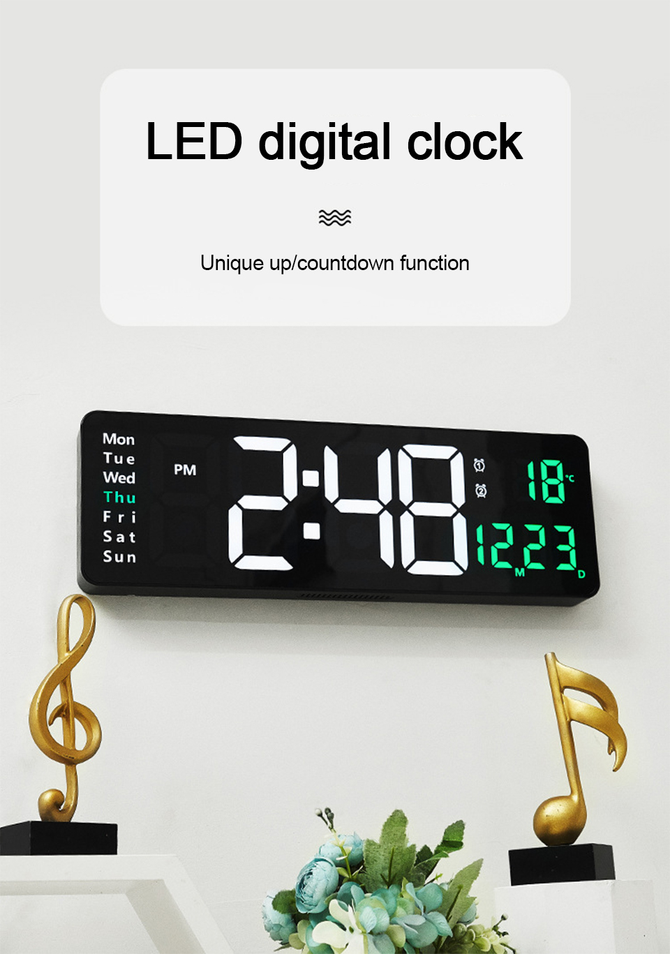 Đồng Hồ Treo Tường Điều Khiển Từ Xa Màn Hình LED Digital Clock