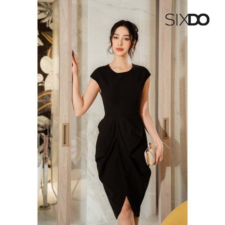 Đầm ôm cổ tròn xẻ vạt sang trọng SIXDO