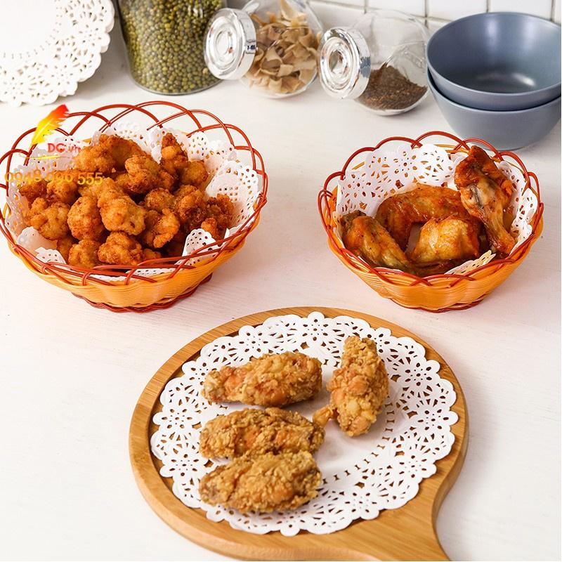 140 Giấy Thấm Dầu Ăn Size lớn 21cm Cao Cấp Họa Tiết Ren Sang Trọng Hình Tròn Lót Bánh - Đồ Ăn - Thấm Hút Tốt