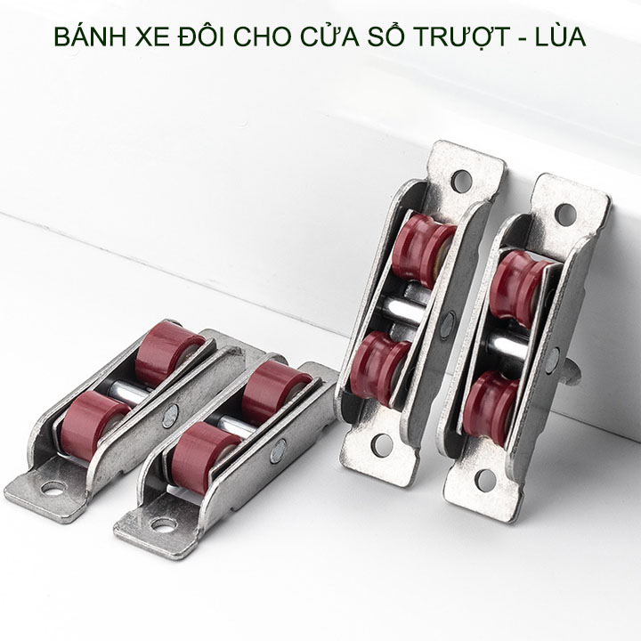 Combo 2 bánh xe đôi khung thép, bánh nhựa Nilong dùng cho cửa lùa-trượt đa năng