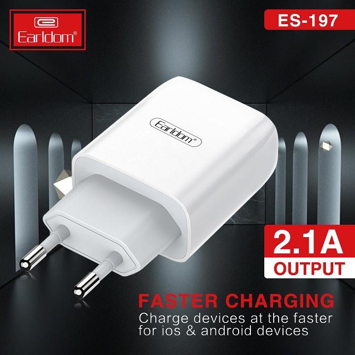 Bộ sạc cáp nhanh Earldom ES197 Chính Hãng 1 ổ cắm USB dành cho Iphone Samsung Ipad