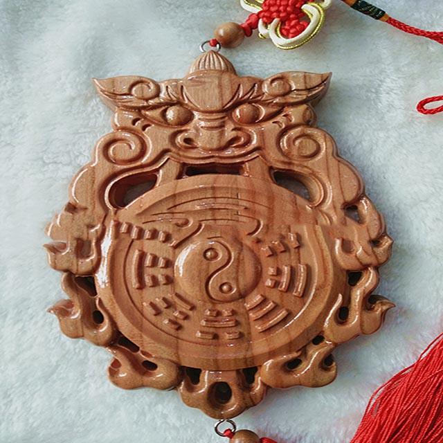 Gương Bát Quái Hổ Phù Gỗ Đào - Hóa giải xung sát nhà vệ sinh