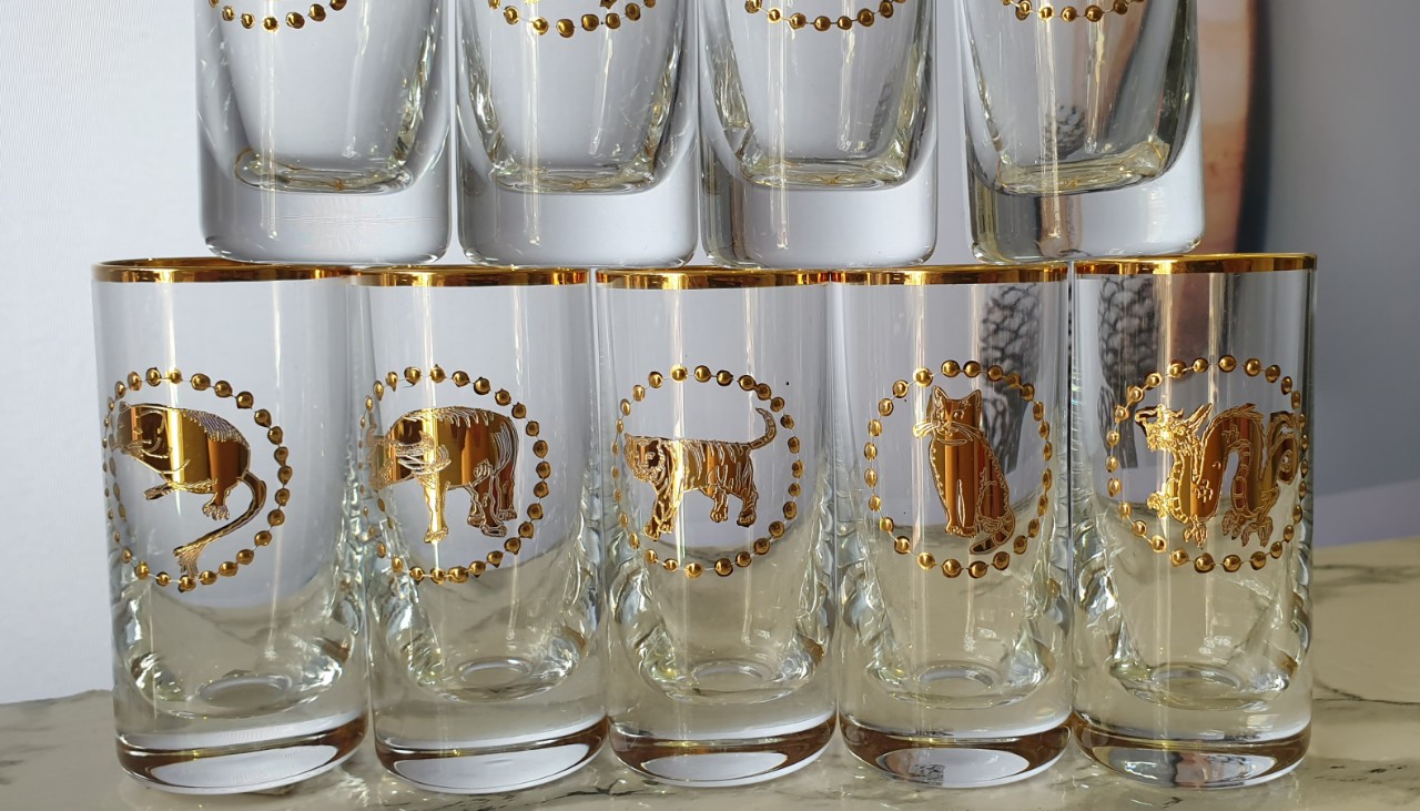 12 Ly shot 12 con giáp pha lê mạ vàng 045 ml