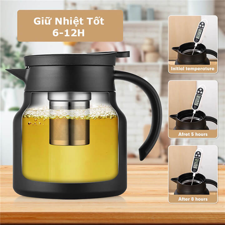 Ấm Pha Trà Giữ Nhiệt Có Lọc Inox 316 Dung Tích 1000ml Hàng Cao Cấp, Bình Giữ Nhiệt Nước Nóng, Lạnh Có Lọc Tiện Dụng