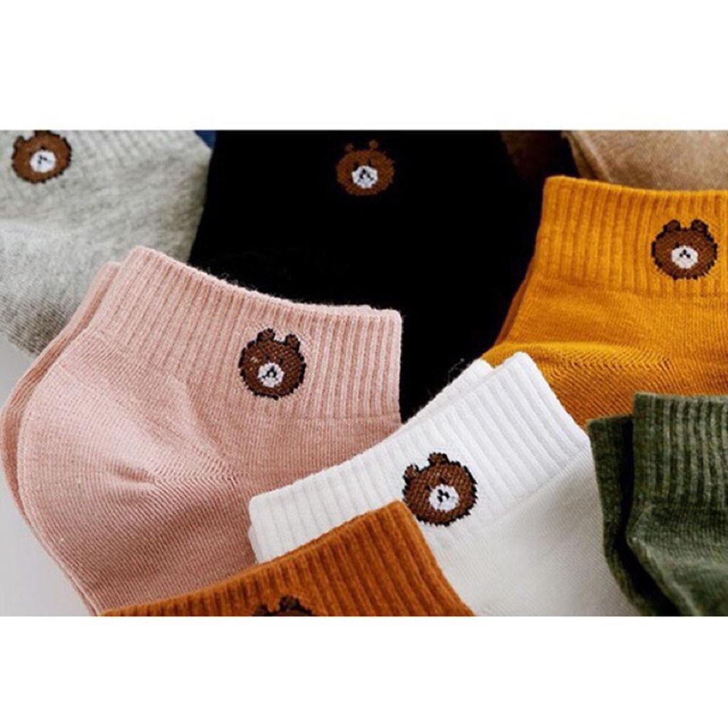 Combo 10 đôi tất nữ cổ ngắn hình gấu Brown nhiều màu cực kute (Giao ngẫu nhiên)
