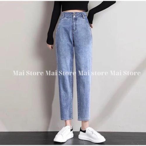 Quần bò nữ baggy 2 khuy phong cách Hàn Quốc hot 2022 Pink Apricot Shop