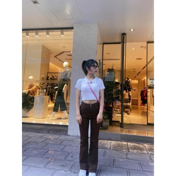 Quần jeans ống vẩy tôn dáng hai màu Nâu/Đen kèm feedback