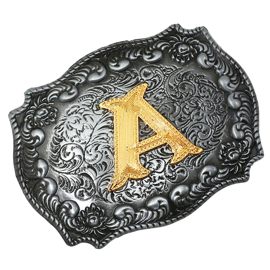 Western Cowboy Golden Initial Letter A-Z Metal Belt Buckle Men's Accessory A