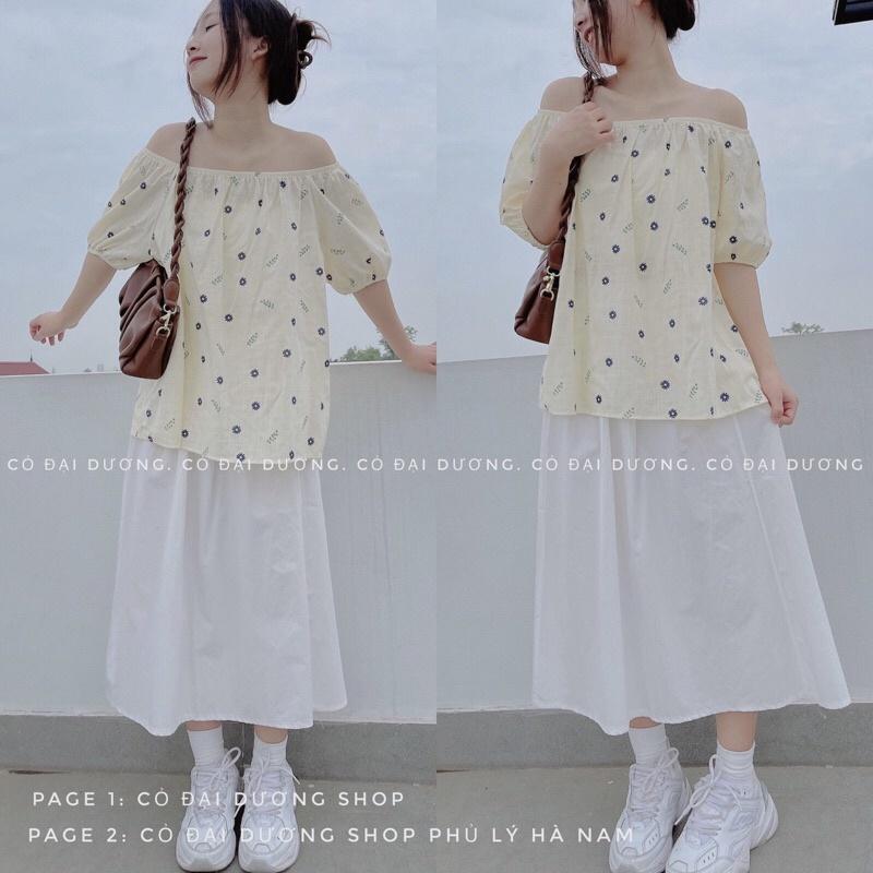 Áo trễ vai hoa và trơn