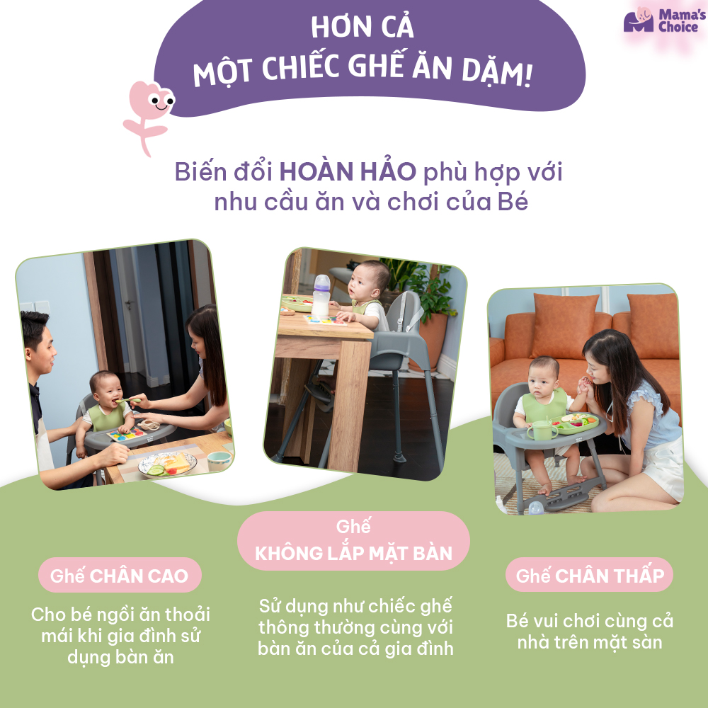 Ghế Ăn Dặm Mama's Choice, Ghế Cho Bé Tập Ăn Dặm, Kiểu Dáng Chắc Chắn Dễ Tháo Lắp và Vệ Sinh [Sản Phẩm Mới Tặng Gặm Nướu]