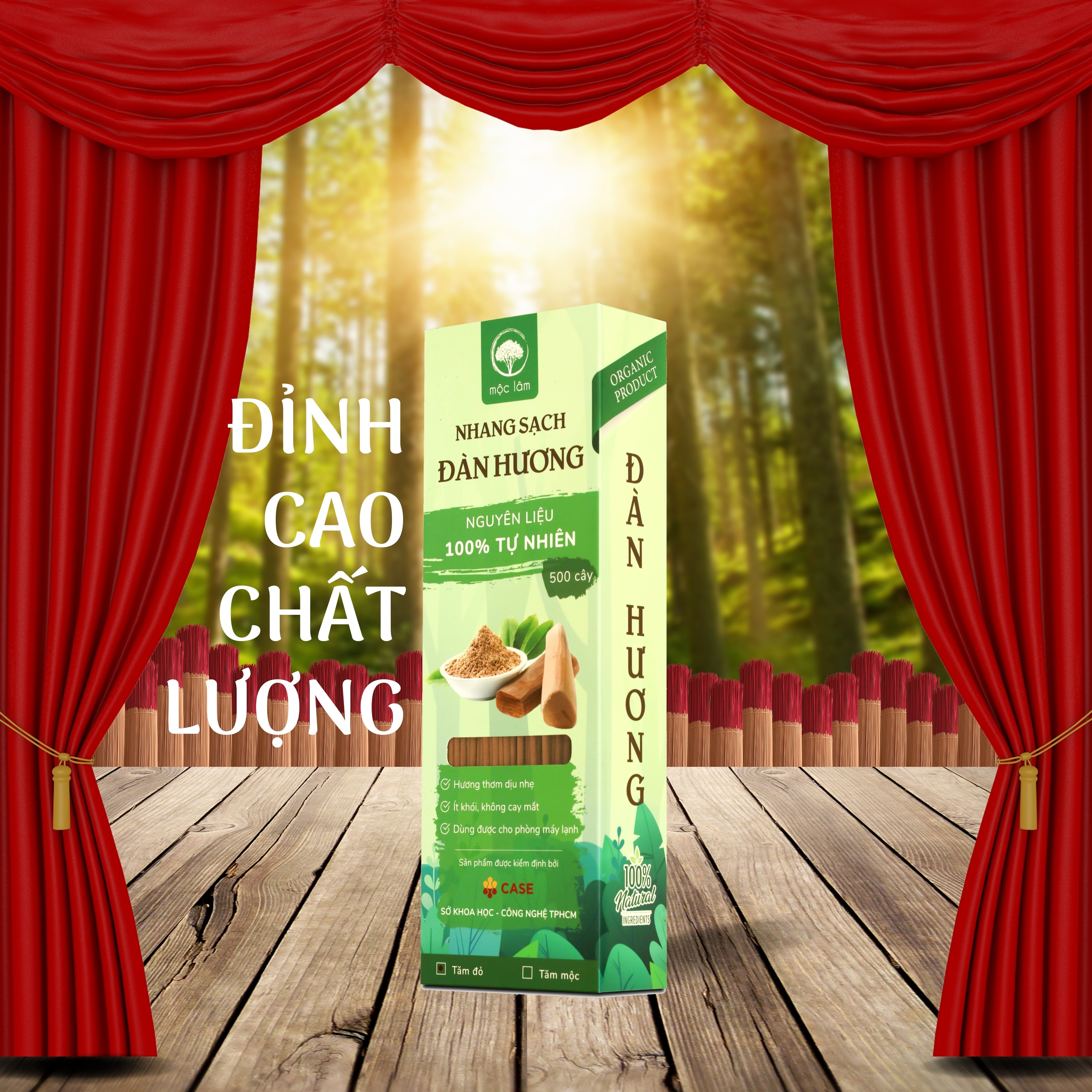 Nhang Sạch Đàn Hương MỘC LÂM 29cm 500cây, Nhang Thơm, Ít Khói - Ít Tàn, Hương Thơm Dịu Ngọt Tự Nhiên