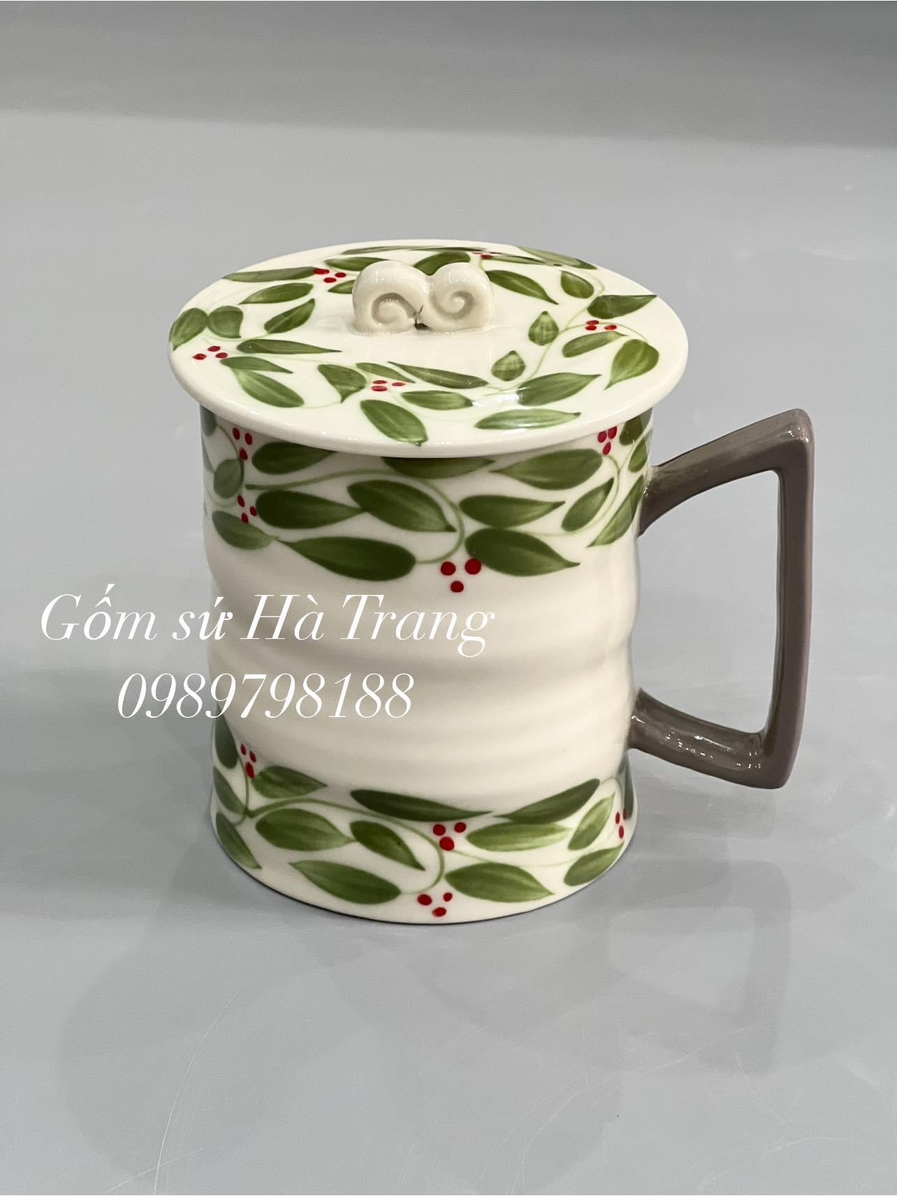 Cốc vuốt tay xuất dư dung tích lớn 500ml gốm sứ Bát Tràng cao cấp vẽ tay
