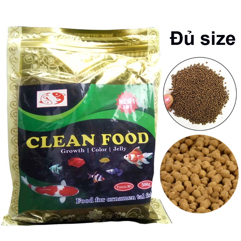 Thức Ăn Cho Cá CLEAN FOOD ( 500GR) Cao Cấp, Phù Hợp Mọi Loại Cá Cảnh, Giàu Dinh Dưỡng, Giúp Cá Lớn Nhanh, Lên Màu Đẹp