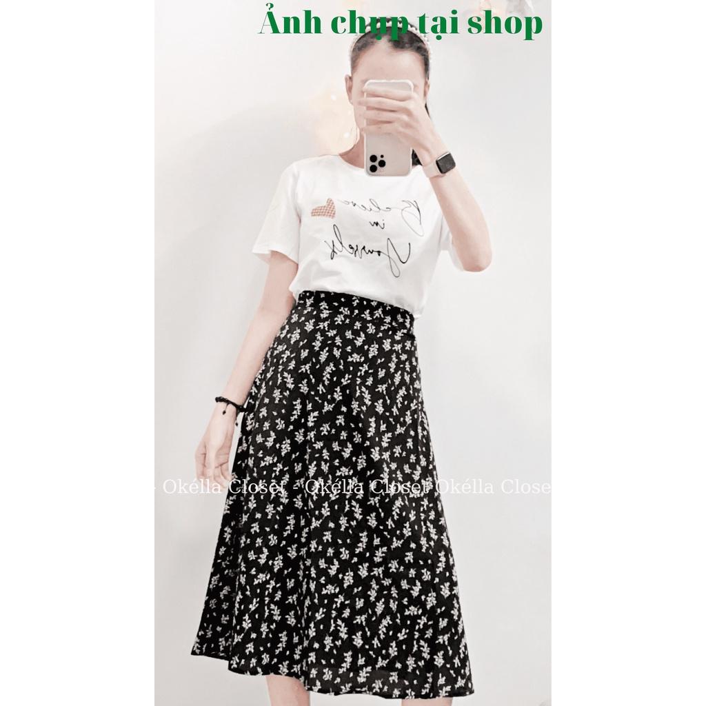 Chân váy hoa Vintage chiffon hàng loại đẹp dày dặn 2 lớp-Chân váy hoa nhí dáng dài Okella CV008 (có ảnh thật shop chụp)