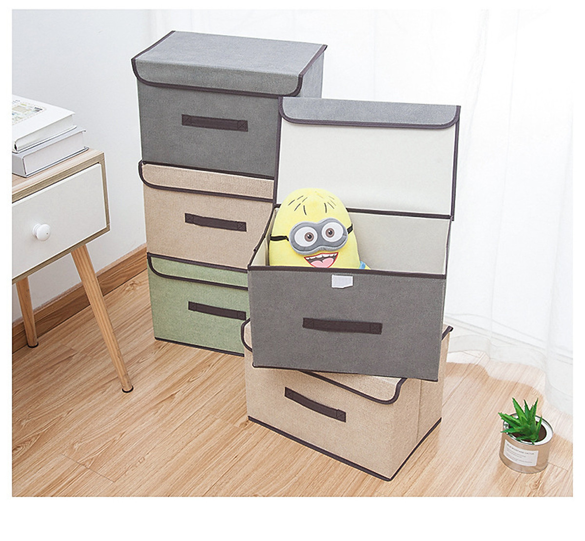 Combo 2 Hộp Vải Đựng Quần Áo - Hộp Lưu Trữ Quần Áo, Đồ Lót, Đồ Chơi Đa Năng Có Nắp Decor Nhà Cửa