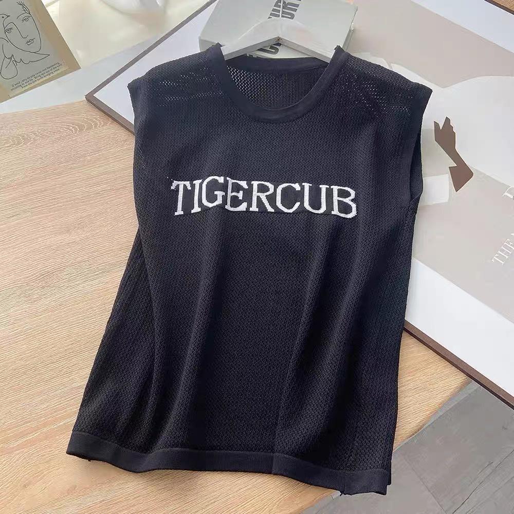 Áo len lưới form rộng tay hến nữ kiểu cổ tròn Tank Top Tigercub dệt kim phong cách Hàn Quốc trẻ trung